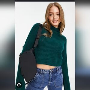 Hollister Green Crew Neck Sweater Ribbed Knit XS